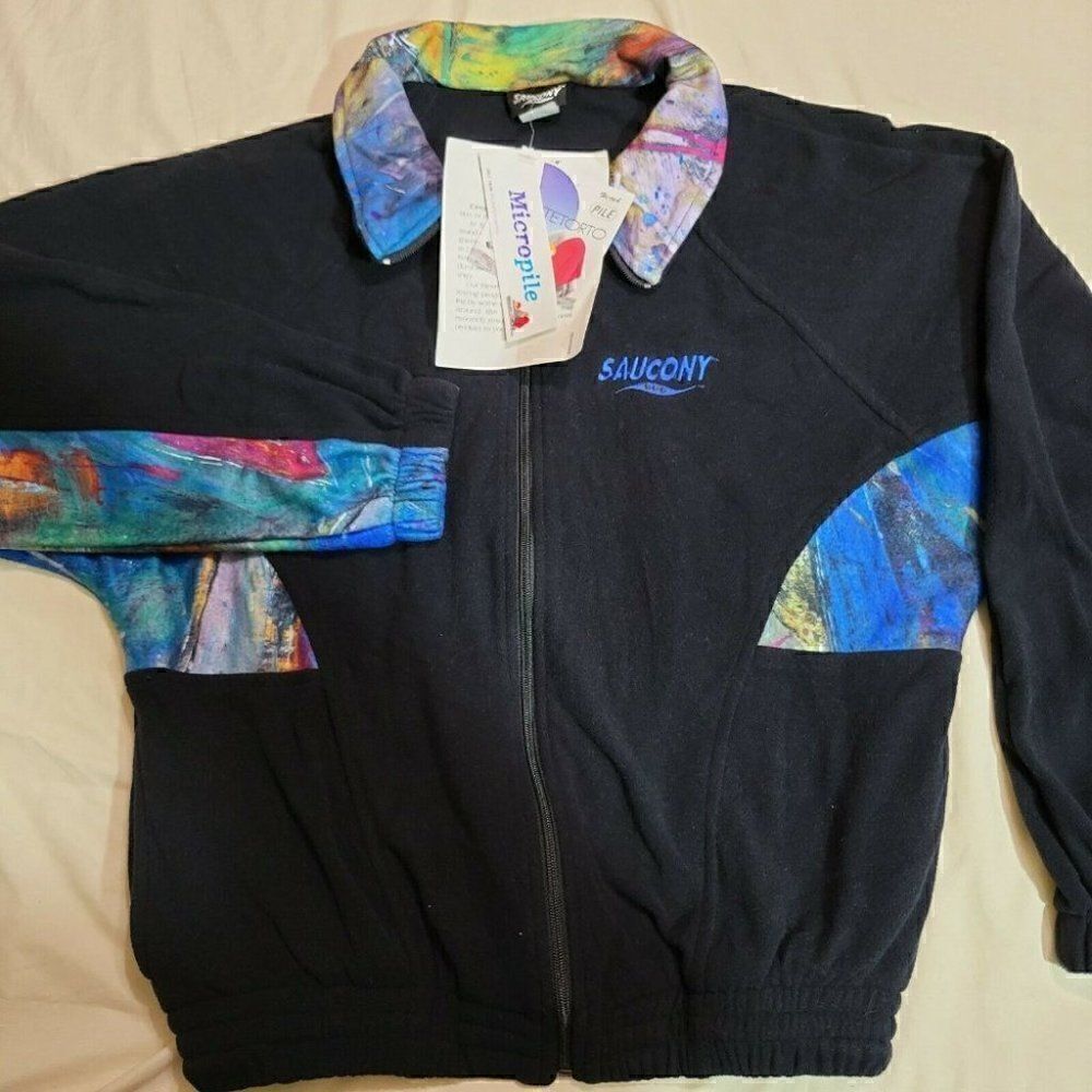 VINTAGE SAUCONY BLACK FLEECE JACKET S 90'S RETRO